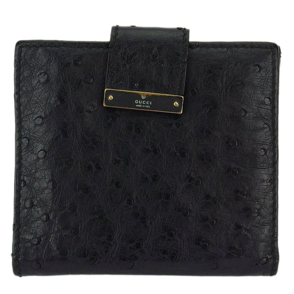 Gucci W hook purse ostrich leather Auth used E1611
